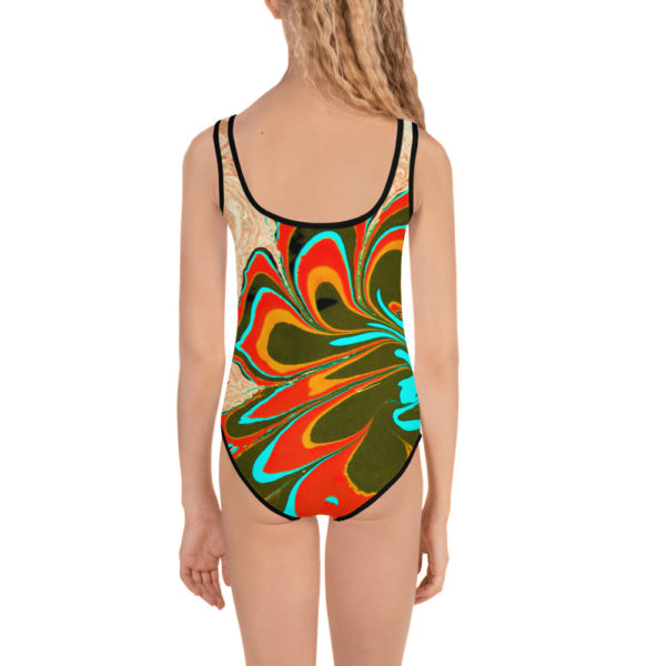 Azure Floret Orange All-Over Print Kids Swimsuit - Image 2