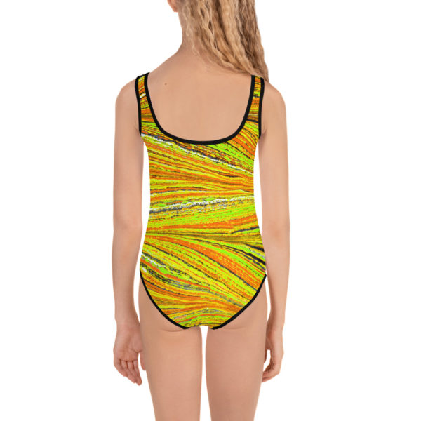 Raging Plumage Yellow All-Over Print Kids Swimsuit - Image 2