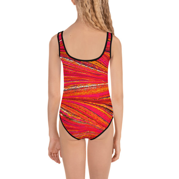 Raging Plumage Red All-Over Print Kids Swimsuit - Image 2