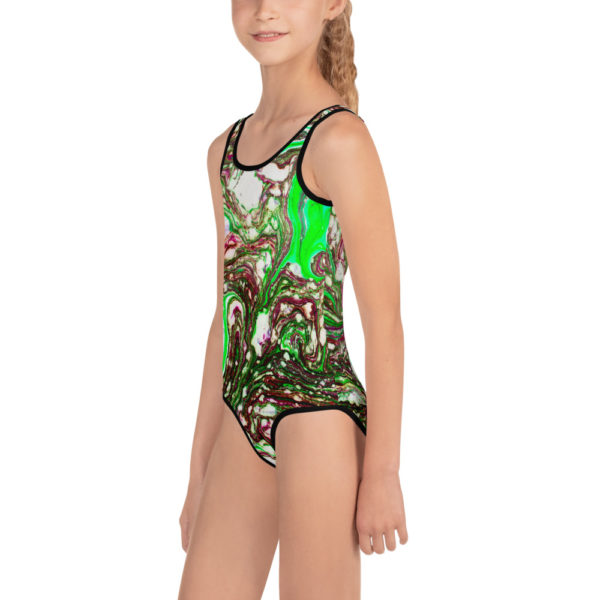 Stellar Expanse Green All-Over Print Kids Swimsuit - Image 3