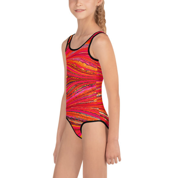 Raging Plumage Red All-Over Print Kids Swimsuit - Image 3