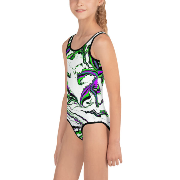 Artic Flora Purple All-Over Print Kids Swimsuit - Image 3