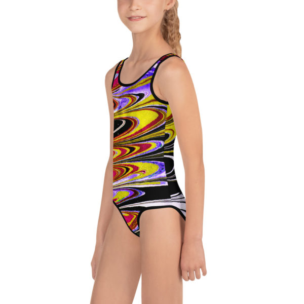 Billowing Hypnosis Yellow All-Over Print Kids Swimsuit - Image 3