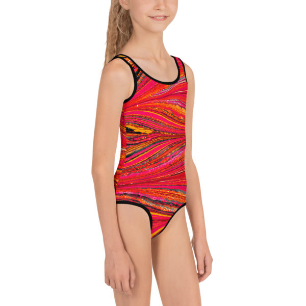 Raging Plumage Red All-Over Print Kids Swimsuit - Image 4