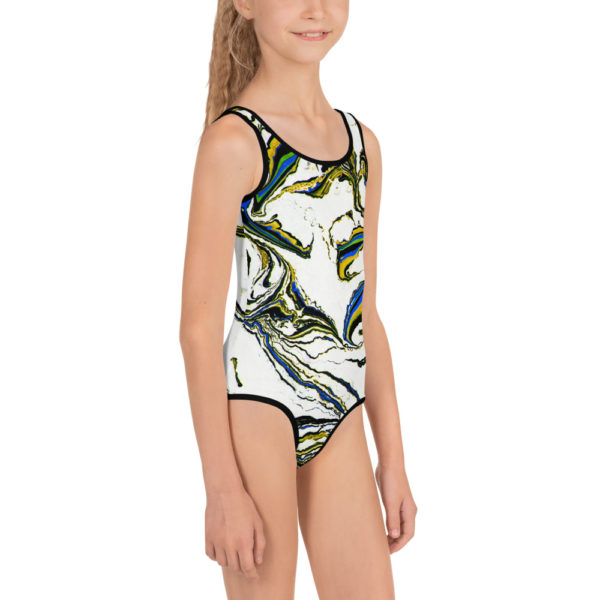 Artic Flora Blue All-Over Print Kids Swimsuit - Image 4