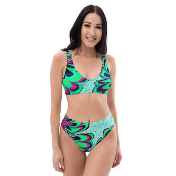 Azure Floret Green Recycled high-waisted bikini