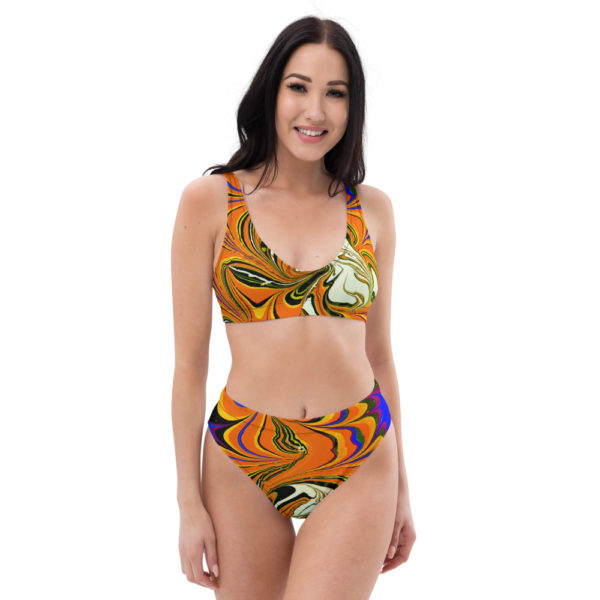 Cerulean Starburst Orange Recycled high-waisted bikini