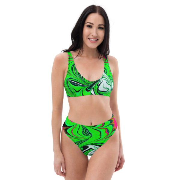 Cerulean Starburst Neon Green  Recycled high-waisted bikini