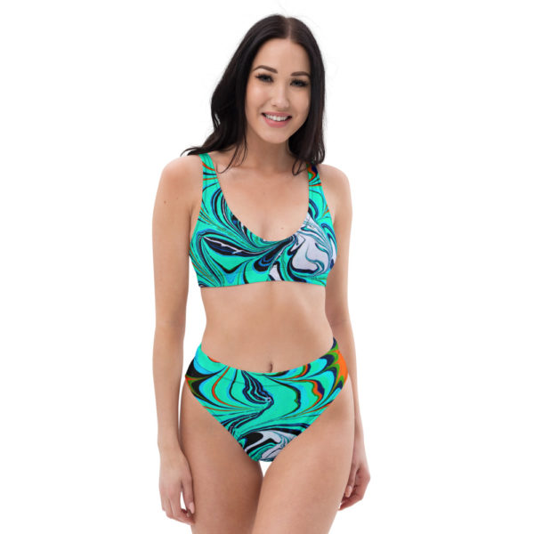 Cerulean Starburst Cyan Recycled high-waisted bikini