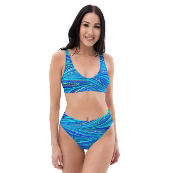 Raging Plumage Cyan Recycled high-waisted bikini